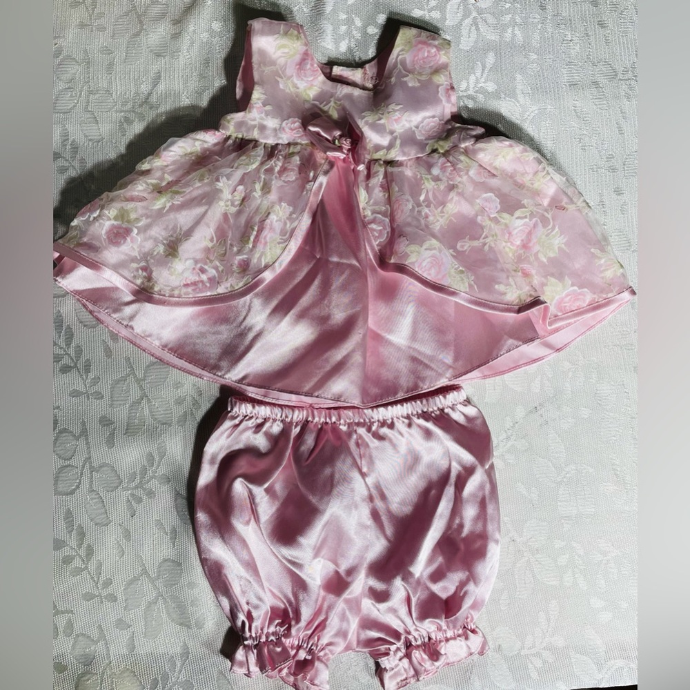 Baby dress with bloomer panty 0/3 months floral satin 2 piece infant